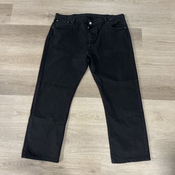 Levis 501 Black Straight Button Fly Mid Rise Denim Jeans Men's Size 42x30 - Picture 2 of 6